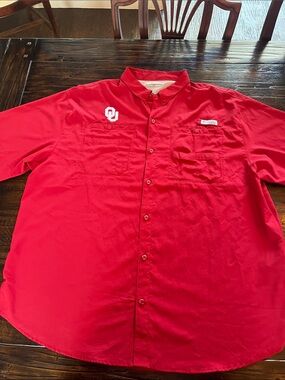 Columbia Men’s Red Short-Sleeve Button-Down Shirt with OU Logo xxl sooners